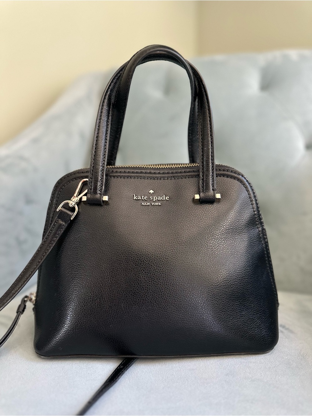 kate spade black leather Satchel with Removable Strap